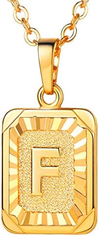 U7 A-Z 26 Initial Letters Hexagon/Square Shape Pendant Necklace for Men Women, with Adjustable Chain, Customizable, 18K Gold/Platinum Plated Tones, Send Gift Box