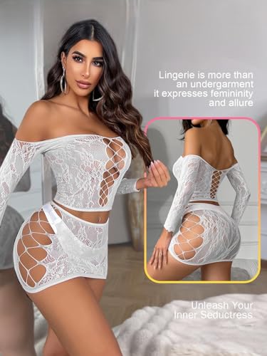 Image of GirlFriend Lingerie for Women Lovely Deep V Neck Teddy Babydoll Mesh Nightwear for Women Mesh Badydoll Fishnets Dresses See Through Lingerie Chemise Outfits One Piece