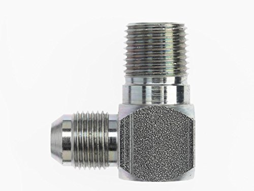 Image of Brennan Industries 2501-12-08-FG Forged Steel 90 Degree Elbow Adapter, 1-1 /16 inch-12 SAE x 1 /2 inch-14 NPTF Thread, 3 /4 inch Male JIC x 3 /4 inch Male NPTF, 1.062 inch Flats