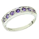 LBG Solid English 9ct White Gold Ladies Natural Amethyst Eternity Band Ring - Size P