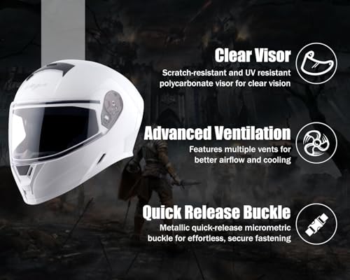 Image of Vega Ranger Full Face Motorcycle Helmet with Lightweight Shell, Comfortable Liner, Shock-Absorbing Interior, Ventilated Fit, Aerodynamic Build, and Trendy White Finish White L
