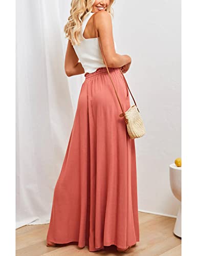 Hooever Women's Wide Leg Pants Flowy Drape Ruffle Drawstring Waist Palazzo Pants2