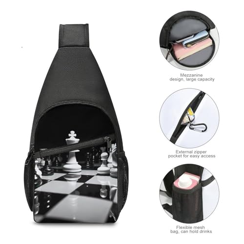 Bolso crossbody casual de ajedrez blanco y negro unisex miniatura 5