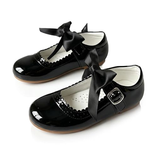 Image of A2Z 4 Kids Girls Toddler School Shoes with Removable Bow Patent Leather - Shoes Bowtique Black 12UK Child