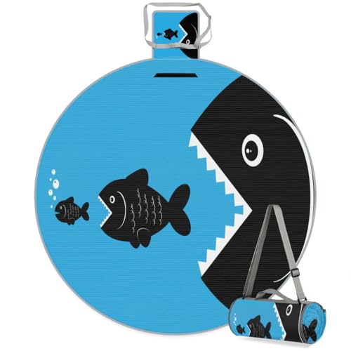 Shimoshe Funny Fish Eat Fish Picnic Outdoor Blanket Foldable Waterproof Sandproof Beach Blanket Portable Water-Resistant Round Picnic Mat for Travel Camping Park Lawn