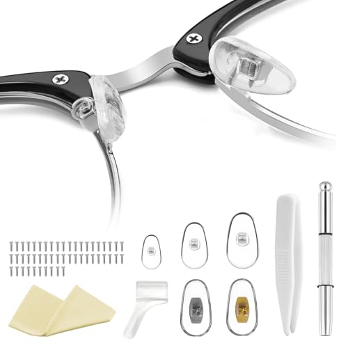 xiaoxiaozhijia 25 Pares de Almohadillas Gafas Nariz,Plaquetas Silicona Antideslizantes,Set de Reparación de Gafas con Tornillos,Pinzas y Paño Limpiador de Gafas