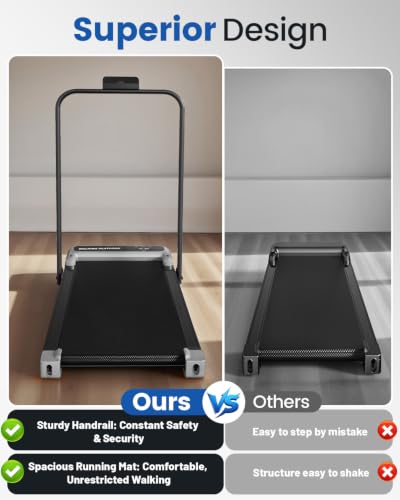 Image of Walking Pad Treadmill with Handle Bar and Adjustable Incline, Compact Portable Treadmills for Home Office, 2.5HP Quiet Anti-Slip Under Desk Treadmills, 0.6-3.8 MPH Remote Speed Control