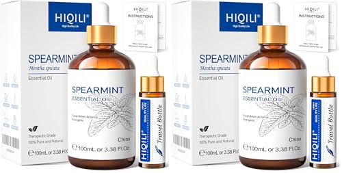 Image of HIQILI 100ML Spearmint Oil for Skin Care, Facial, Can be Added to Lotions, Creams -100% Pure Natural Treatment Grade - 3.38 Fl Oz (Pack of 2)