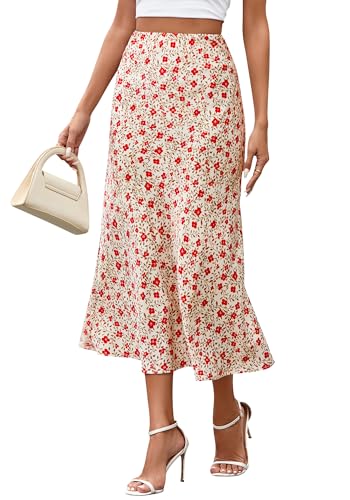 Image of BTFBM Satin Skirts for Women Trendy 2026 Summer Fall | High Waisted A-Line Leopard Print,Floral Print, Business Casual,Cocktail,Wedding Guest,Long Silk Midi Skirt