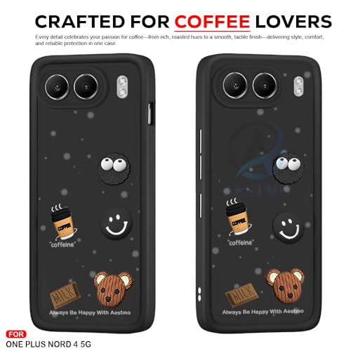 Image of AESTMO Back Case Cover | Cute Fun Cartoon 3D Ball | Coffee Silicone Case | Full Body Protection | Camera Protection Back Cover (Black, OnePlus Nord 4 5G)