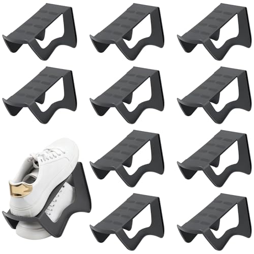 Fentar 10 Stück Schuhstapler Platzsparend, Doppelschicht Schuhsortierer für Schrank &Schuhschrank, Rutschfest Kunststoff Schuhregal, Universell Stabil Schuhorganizer passt zu Turnschuhen, Sandalen uvm