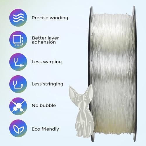 Image of Comgrow TPU Filament 1.75, Flexible 95A Soft 3D Printing Filament fit Most 3D Printers Dimensional Accuracy + /- 0.02mm TPU Transparent1kg (2.2lbs)