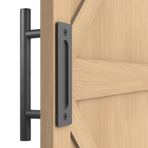 SZZHIYONG Black Sliding Door Handle, 31 cm Vintage Heavy Duty Barn Door Handles, Recessed Flush Pull Push Gate Handles for Garage Barn Shed Garden Doors Gate Handle, for Cupboard Cabinet, with Screws