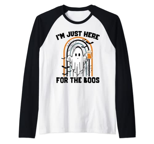 I'm Just Here For The Boos Halloween Ghost Drinking Pun Raglan Baseball Tee