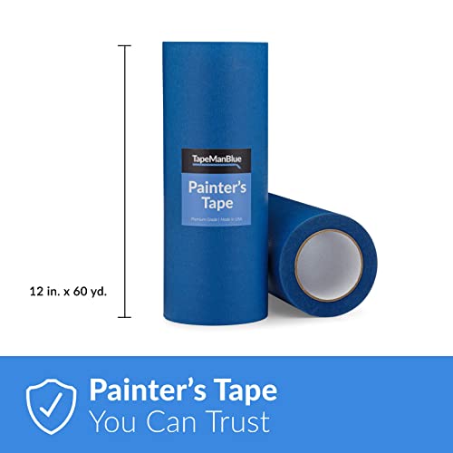 Wide Blue Painters Tape, 12 Inch X 60 Yds, Made In America, Great Masking Tape For 3D Printing And Laser Cutting, Removes Cleanly For 21 Days #TOP1