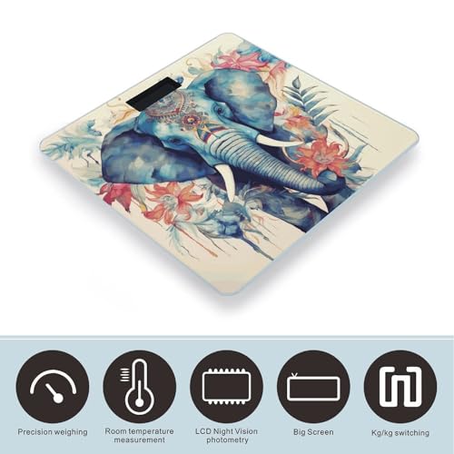 Báscula digital de baño con diseño elefante y plumas de pavo real miniatura 3