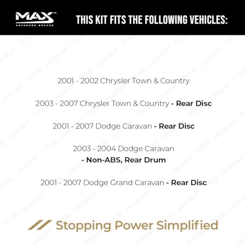 Image of Max Advanced Brakes Front & Rear Brake Kit Compatible With 2001-2004 2005 2006 2007 Chrysler Town&Country Rear Disc Replacement Premium OE Disc Brake Rotors and Ceramic Brake Pads