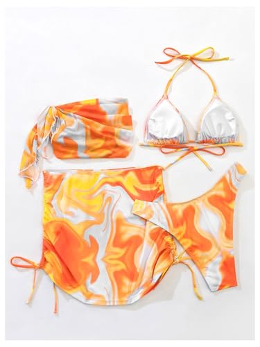 Image of RoseSeek Women's 4 Piece Polka Dots Bathing Suits Cover Up Skirt & Bandana