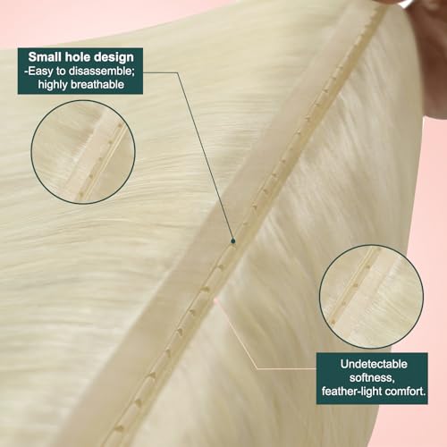 Image of Easyouth 24 Inch 100g Butterfly Weft Human Hair Extensions Blonde, OVO Weft Hair Extensions Human Hair, White Blonde, Seamless Butterfly Wefts Extension Human Hair, for Everyday Wear, Natural Look