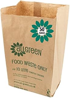 10 Litre x 50 Paper Compostable Bags Kitchen Caddy Liners - Food Waste Bin Liners - EcoSack 10L Biodegradable Bags with Composting Guide