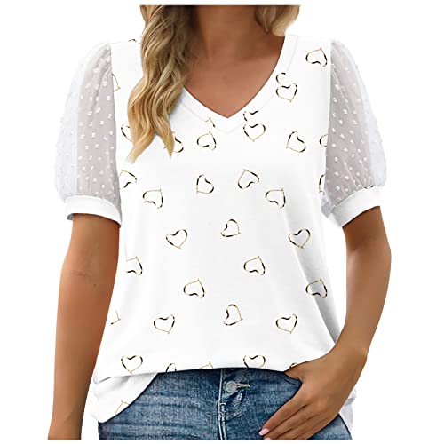 Camisetas básicas de manga larga y ajuste holgado para mujer, con mangas cortas abullonadas, cuello en V, para verano y otoño de 2024, XXL