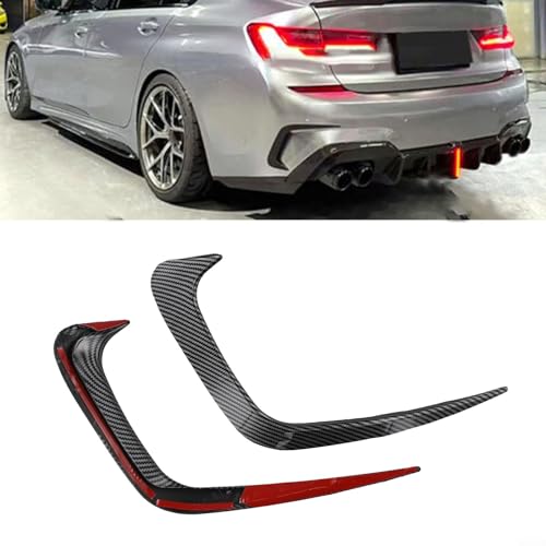 1 Pair Rear Bumper Spoiler, Car Rear Bumper Spoiler Side Canard Rear Bumper Diffuser Fins For BMW for G20 G28 2019-2020(Carbon Fiber Look)