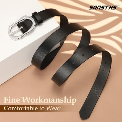 SANSTHS Womens Waist Belt with Unique Silver Irregular Buckle for Jeans Pants Dresses, Trendy Belt for Ladies3