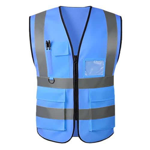 Image of High Visibility Safety Vest with Reflective Strips & Pockets