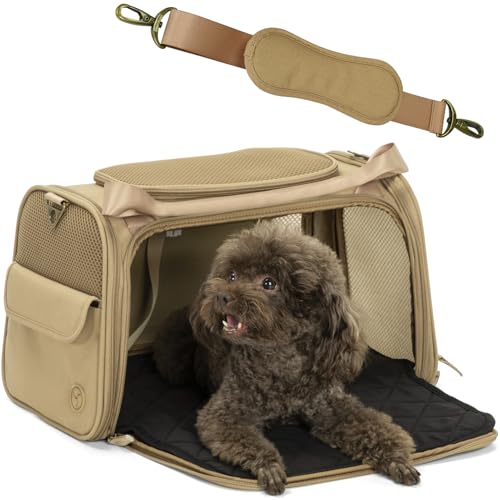 Petsfit Transportbox Katze Hund faltbar Transporttasche Hundetasche für Katzen kleine Hunde, Hochwertige Tragetasche Flugtasche Hund Katze mit Schultergurt und weiches expandierbare Kissen