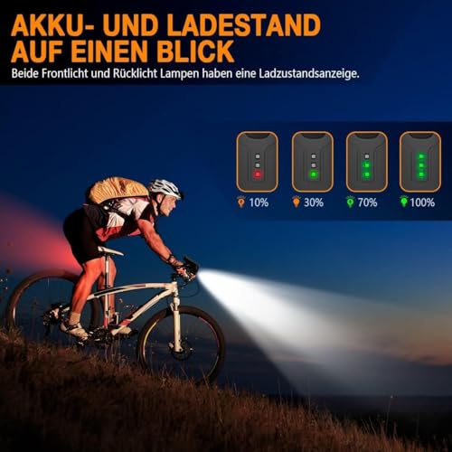 Deilin Fahrradlicht Set, bis zu 70 Lux LED Fahrradbeleuchtung USB Aufladbar Fahrradlampe, IPX5...