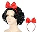 Yuehong Black Short Curly Wigs Cosplay Wig Synthetic Anime Cosplay Party Wig With Bow +Free wig Cap