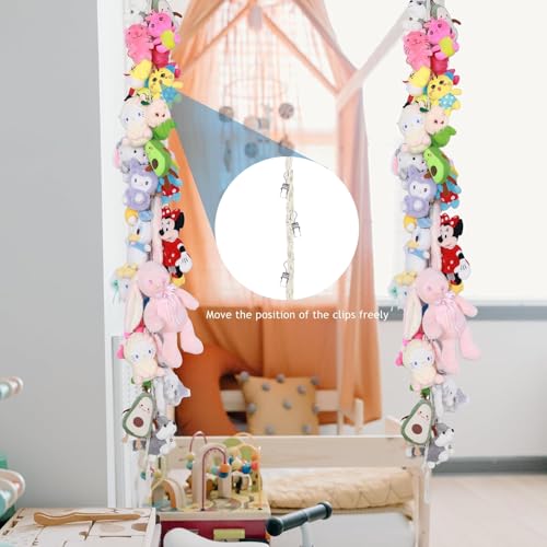 Image of 80 inch 4 Pack Cotton Hanging Storage Chain for Stuffed Animals Storage with 4 Pcs Led Light 40 Metal Clips Stuffed Animal Organizer Chain for Wall Corner Nursery Play Room (4PcsWhite)