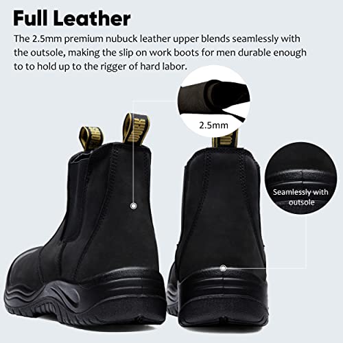 Jousen Mens Work Boots Leather Steel Toe Boots For Men Slip On Saftey Working Boots Waterproof Rubber Work Boots For Men(Amy8137 Black 12) #TOP2
