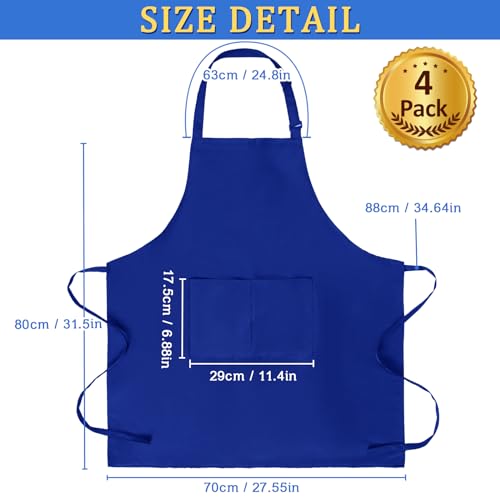 4 Pack Unisex Chef Apron, Adjustable Bib Apron with 2 Pockets, Blue - Image 3