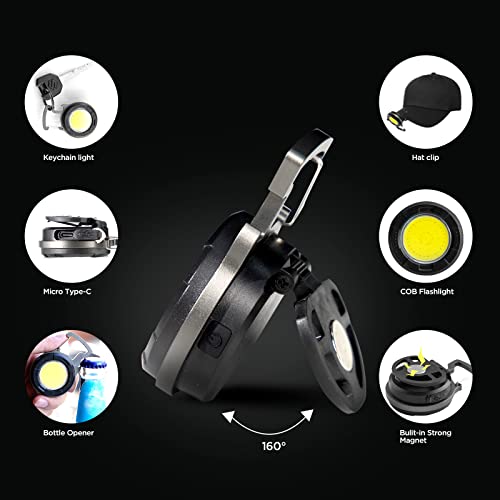 Jeegol Cob Small Flashlights,1000 Lumens Bright Rechargeable Keychain Flashlight Ipx6 Waterproof Work Light With 4 Light Modes Magnet For Fishing, Camping, Emergency Lighting,Sround #TOP4