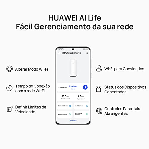 Roteador, HUAWEI WiFi Mesh 3, Wi-Fi 6 em Toda Casa com Até 3000Mbps, HarmonyOS Mesh+, Conexão com Um Toque, Branco, Kit com 2 unidades glide
