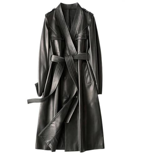 Trench long orange imperméable en cuir PU et double boutonnage
