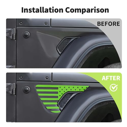 Image of Side Fender Vent Sticker US Flag Decals Vinyl Sticker Compatible with Jeep Wrangler JL JLU Gladiator JT 4xe 2025-2018 2pcs Green