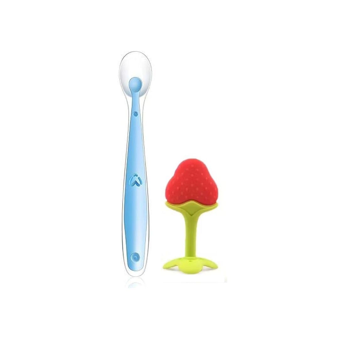 Silicone Baby Feeding Spoon & Fruit Shape Teether Set | BPA-Free Soft Weaning Spoon for 4+ Months | Anti-Choking Fruit Feeder Nibbler | Infant Teething Toy & Baby Feeding Essentials Gift Set-image-15