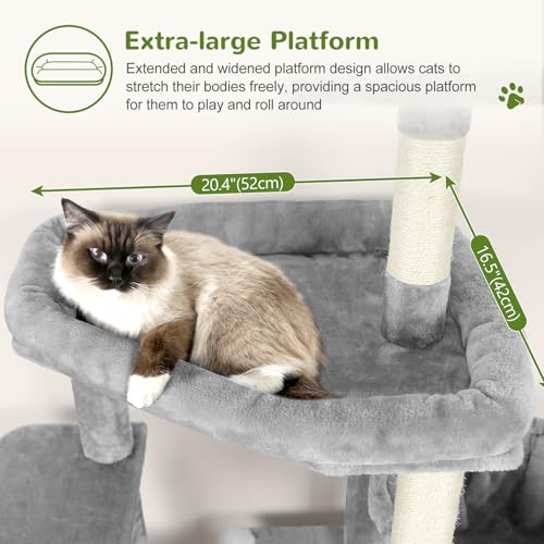 Image of Globlazer Sturdy Cat Tree for Indoor Cats 20 lbs, S68, Cloud Grey | 68-inch Large Cat Tower for Adult Big Cats, Heavy Duty Cat Tree with Extra Large Platform, 5 Scratching Post