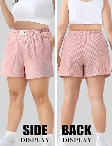 Image of COOTRY Plus Size Women Boxer Shorts Cotton Plaid Gingham Shorts Casual Pajama Sleep Shorts Y2K Beach Bottoms