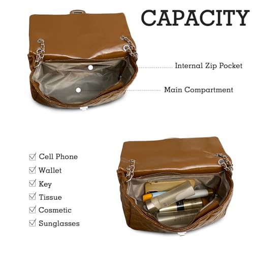 Eslcorri Crossbody Purses for Women Quilted Shoulder Bag Medium Chain Purse Trendy Ladies Handbag PU Leather Pocketbooks3