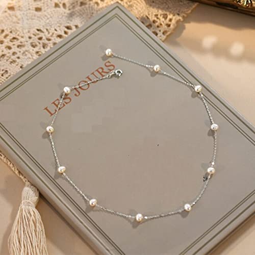 DAOMEI Collier en Argent Sterling 925 avec Perles d'eau Douce Naturelles pour Femme Cadeau De Mariage