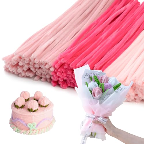 Image of Caydo 300 Pieces Pink Pipe Cleaners, Thick Fluffy Chenille Stems Bulk for Arts & Crafts Making and Home Decorations