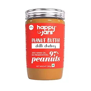 Happy Jars Peanut Butter Chilli Chutney Flavour, 290g | High Protein | 100% Java Peanuts | Natural Ingredients | No Refined Sugar