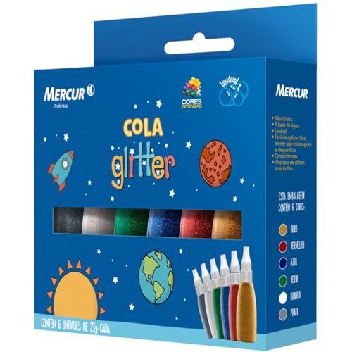 Cola com Glitter 06 Cores Sistema Solar 23 g, Mercur