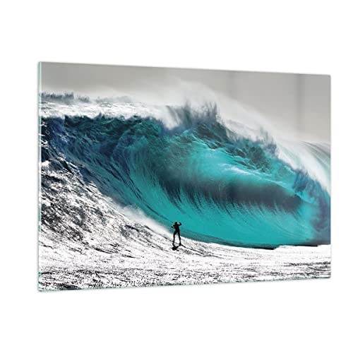 Quadri Moderni Soggiorno Surf Wave Turchese Quadro su Vetro 120x80cm Stampe da Parete in Vetro Camera da Letto Cucina 1 pezzo Wall Art Grandi XXL Decorazione Murale Grafica Immagini GAA120x80-4351