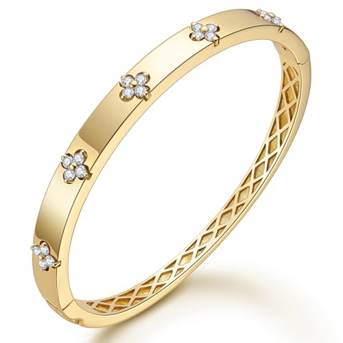 Clover Bracelets for Women Gifts with Premium Emerald&Moissanite|D Clolor VVS1 Clarity 3EX Cut|S925 Sterling Silver Plated 18K Gold Stackable Non Tarnish