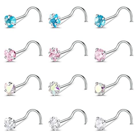 ZeSen Jewelry 12pcs Surgical Stainless Steel Nose Rings Cover