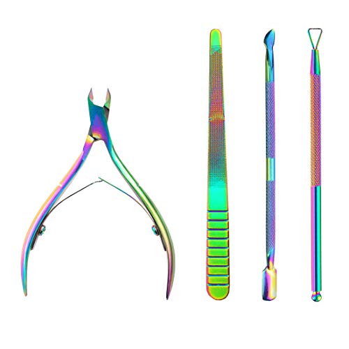 DANIVE Cuticle Trimmer, 4 PCS Pedicure Manicure Tools, with Cuticle Nippers, Cuticle Pusher, Triangle Nail Gel Remover, Nail File, Stainless Steel Cuticle Remover Tool (Titanium)